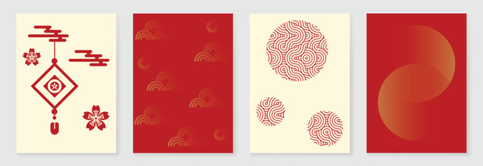 Chinese New Year 2025 hongbao red envelope design vector. Collection of Chinese festival with flower, coin, pattern. Elegant oriental illustration for angpao, cover, website, calendar, ads.