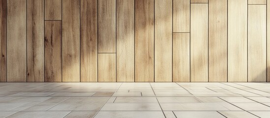 Poster - Elegant Shadow-Tile Floor with Wood Wall Background Ideal for Product Display and Custom Text Placement in Stylish Interiors