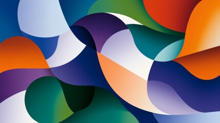 Poster - Abstract geometric shapes in vibrant colors, overlapping and forming a modern, dynamic design with shadows and depth on a minimalist background