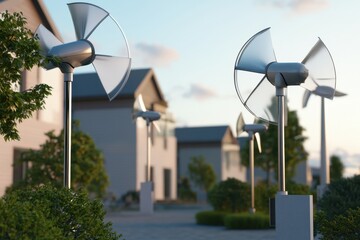 Wall Mural - Wind turbines line a modern residential area promoting renewable energy solutions