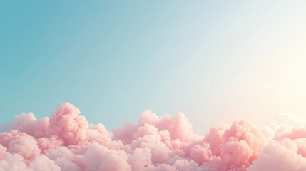 Poster - soft pastel pink peach clouds against blue sky horizontal background with copy space for spring and 