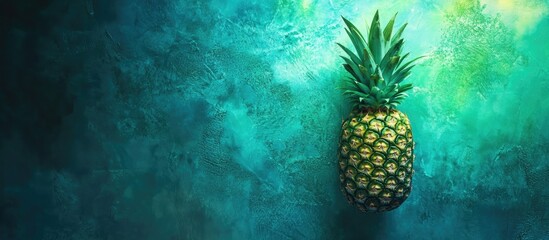 Poster - Vibrant pineapple atop a colorful abstract background with northern lights effect and ample space for creative text placement