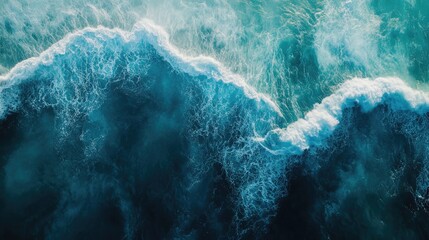 Poster - Aerial View of Turquoise Ocean Waves Creating Stunning Abstract Patterns in Nature