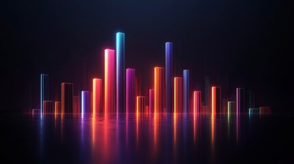 Poster - A D financial bar chart with sleek, glowing bars rising dramatically against a dark backdrop, with subtle light effects highlighting the data