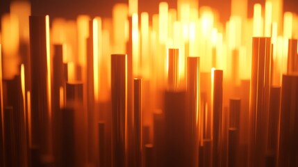 Poster - A D financial bar chart with sleek, glowing bars rising dramatically against a dark backdrop, with subtle light effects highlighting the data