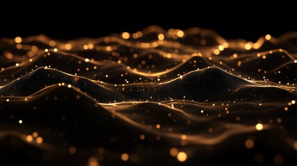 Fototapete - A D financial line graph with smooth, curving lines connecting glowing points, showing a steady upward trend against a dark digital landscape
