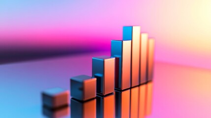 Aufkleber - A D stacked bar chart with metallic bars in ascending order, placed on a reflective surface, highlighting financial progress in a clean, minimalist design