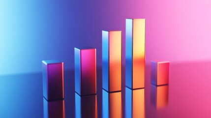 Aufkleber - A D stacked bar chart with metallic bars in ascending order, placed on a reflective surface, highlighting financial progress in a clean, minimalist design