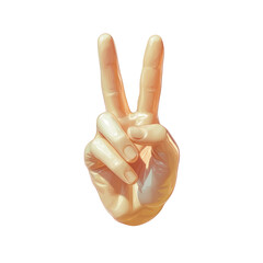 Poster - A digital illustration of a stylized hand making the peace sign against a light beige background.
