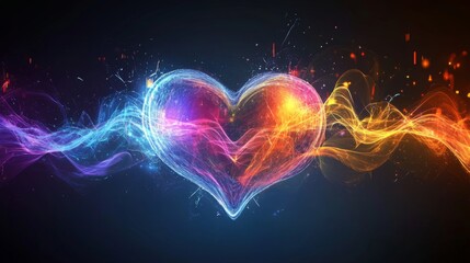 Poster - A creative visualization of heart waves morphing into abstract shapes, representing the life force and rhythm in a colorful and energetic manner