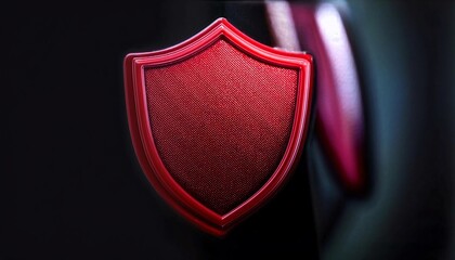 Poster - A vibrant red shield emblem with a textured surface, set against a dark background, symbolizing protection and security.