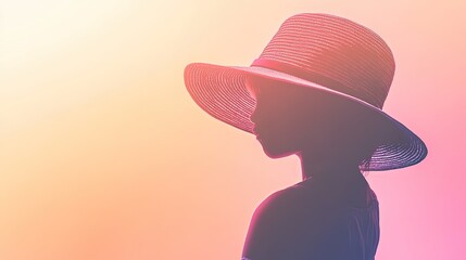 creative composition of child silhouette wearing wide-brimmed sun hat set against soft pastel gradient background with