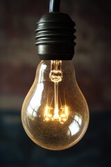 Poster - detailed close-up of light bulb glowing faintly with visible filament details and soft natural shadows