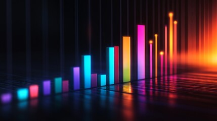 Poster - A professional bar chart with bold, colorful bars rising in front of a clean, minimalist grid background, symbolizing financial performance and growth