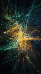 Poster - Explore an abstract visualization of a digital network displaying big data connections. Bright colors and intricate lines depict energy flow and connectivity in modern technology.
