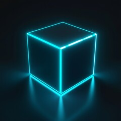 Poster - Cube with a blue light shining on it. The cube is illuminated and he is in a dark room