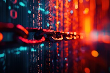 Poster - Connecting digital data with cyber security and chain links in an abstract technology background