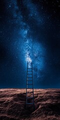 Wall Mural - A stunning image of a ladder reaching into a vibrant cosmic galaxy. The night sky is filled with stars and wonder, inviting exploration and dreams.