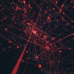 Poster - Explore an abstract representation of data structures from a unique point of view, showcasing vibrant red connections and energetic patterns.
