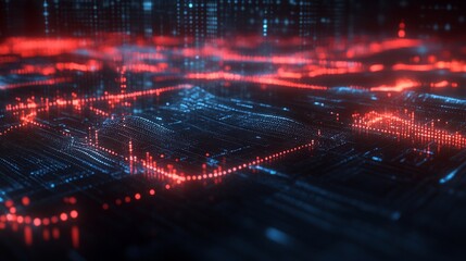 Poster - a visually striking d graph with interconnected nodes and ascending lines, set in a digital space wi