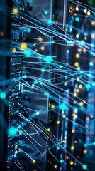 Poster - explore an intricate digital network visual featuring interconnected data nodes illuminated by vibra