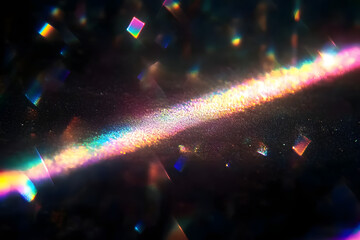 Poster - Prismatic light leaks with rainbow bokeh on dark background. Modern artistic design, abstract technology, digital effects.