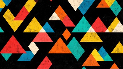 Poster - collection of abstract triangle shapes in bold colors, forming a vibrant, layered pattern with depth