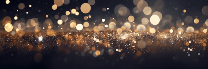 Poster - Stunning Dark Background with Beautiful Glowing Golden Bokeh Lights Creating an Elegant and Dreamy Atmosphere for Various Creative Projects