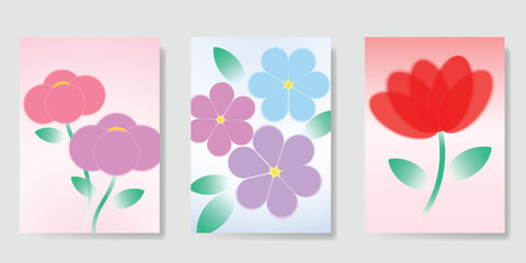 Wall Mural - abstract colorful gradient flower card background set. minimalist poster with flower blurred texture