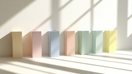 Poster - Minimal D bar graph in pastel colors, with shadows cast across a white background, creating a soft and elegant visual