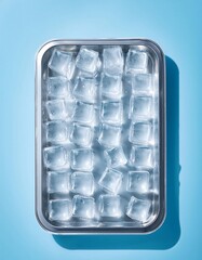 Aufkleber - Clear ice cubes in a tray on a light blue background
