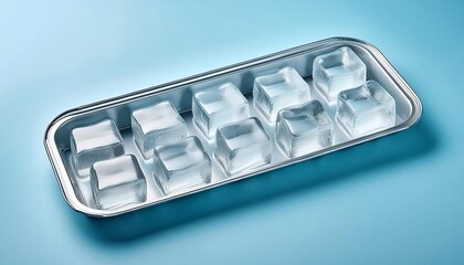 Aufkleber - Clear ice cubes in a tray on a light blue background