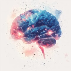 Poster - A brain with a red and blue color scheme. The brain is surrounded by a white background. The brain is shown in a very detailed manner
