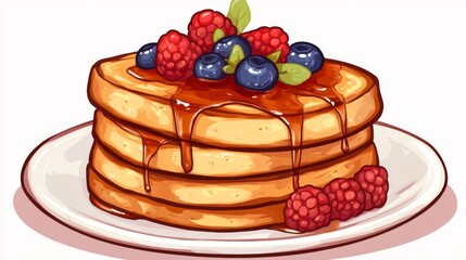 Poster - Stack of buttery French toast drizzled with syrup and topped with fresh berries, creating a delicious, inviting breakfast scene