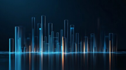 Fototapete - Transparent D bar graph with glowing edges, set against a dark background for a modern, tech-inspired look