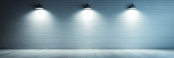 Poster - empty room with three spotlights casting soft light on textured wall, ideal for artistic and creativ