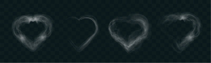 Aufkleber - Transparent smoke hearts on dark background, ethereal design with soft flowing shapes, perfect for romantic, abstract, or mystical concepts.