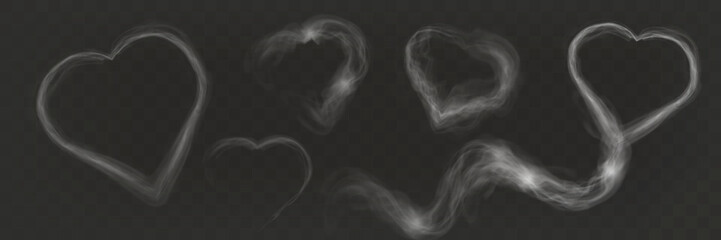 Aufkleber - Transparent smoke hearts on dark background, ethereal design with soft flowing shapes, perfect for romantic, abstract, or mystical concepts.