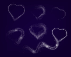 Aufkleber - Transparent smoke hearts on dark background, ethereal design with soft flowing shapes, perfect for romantic, abstract, or mystical concepts.
