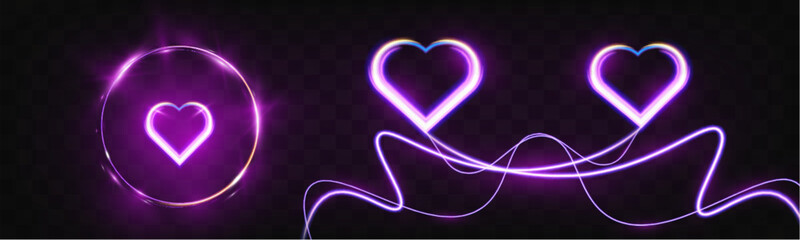 Poster - Glowing neon heart with vibrant pink and blue lights on background. Perfect for romantic, modern, or decorative design.