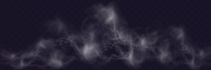 Poster - Transparent realistic smoke on a dark checkered background with soft, flowing, wispy trails.