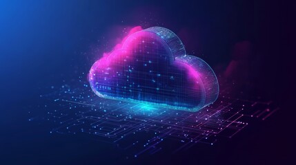 Poster - Futuristic Cloud Storage Concept with Digital Elements in Vibrant Colors for Data Management and Networking