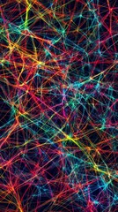 Poster - Explore a vibrant digital connection grid showcasing intricate patterns of colorful lines, representing data and network interactions.
