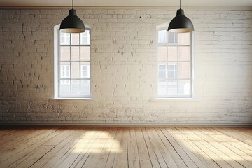 Poster - bright and airy empty room with natural light streaming through windows and modern light fixtures on