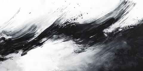 Poster - dynamic abstract painting featuring bold black and white brushstrokes, showcasing movement and textu