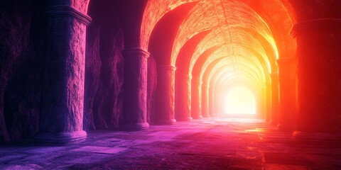 Sticker - Experience a surreal passageway bathed in an otherworldly glow, featuring vibrant colors and ethereal light effects that evoke a sense of wonder.