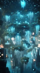 Poster - A mesmerizing scene of a futuristic forest with glowing trees, creating a mystical and dreamlike atmosphere.