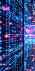 Poster - Explore a vibrant abstract digital network visualization showcasing colorful lines and dots representing data flow through space.