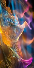 Poster - A colorful, abstract image of a face with orange, yellow, and blue colors. The face is blurry and has a wavy texture