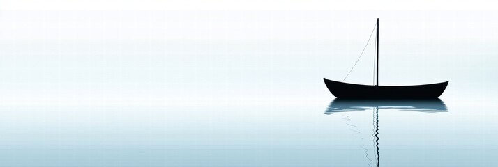 Aufkleber - Simple boat silhouette on calm water with soft reflections and ample copy space for creative design. Generative AI